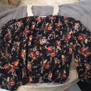 Over the shoulder dark blue blouse